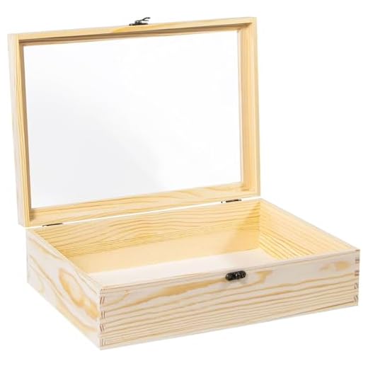 Useekoo Caixa de exibição de madeira inacabada com tampa articulada superior de acrílico, caixa de armazenamento de lembrança de madeira, 35 x 24 x 10 cm, caixa de sombra profunda para artesanato faça