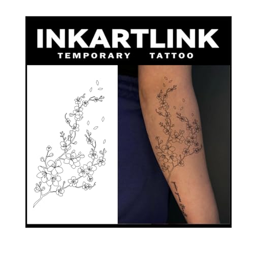 INKARTLINK Temporary Tattoo, 2 Sheets Cherry Blossom Twig Stickers