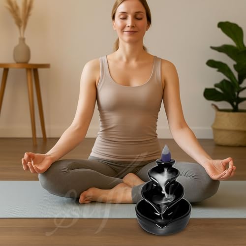 SIGNAMIO Ceramic Backflow Incense Fountain - 30 Cones Included for Pooja Meditation, Elegant Backflow Incense Holder, Aesthetic Incense Burner for Decor-DN-10, Pink