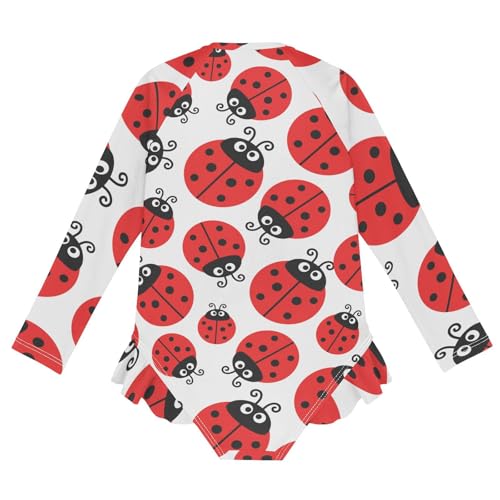 Girls One Piece Swimsuits Long Sleeve Swimsuit Zipper Bathing Suits Ladybugs Insect Red2