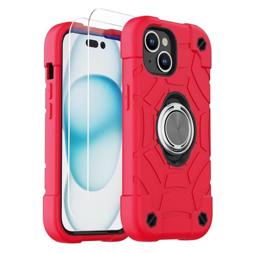 Coque iPhone 15 Plus antichoc avec anneau de support et double protection écran KCJ