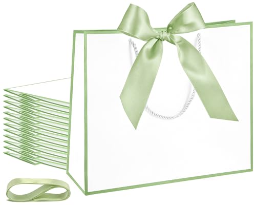 Silkfly 12 Pcs Gift Bags with Handles for Bridesmaid, 12x10x4'' Wedding Welcome Elegant Gift Bags with Bow Ribbon for Graduation Groomsmen Women Baby Shower Birthday Housewarming (Orange,Gold)