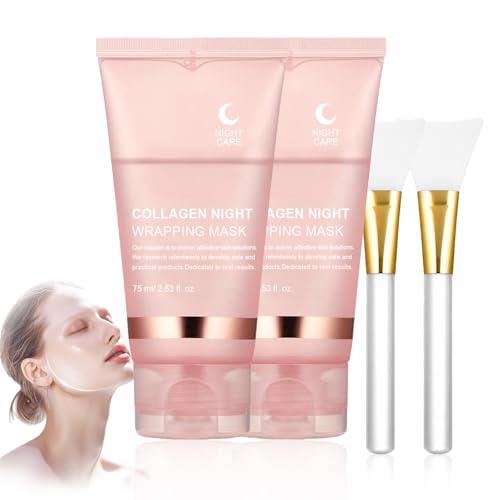 2 Stück Collagen Night Wrapping Mask, Collagen Maske Gesicht Overnight,Kollagen Maske Overnight,Bio Collagen Face Mask,Collagen Overnight Wrapping,Hydrolyzed Collagen for Glowing Skin