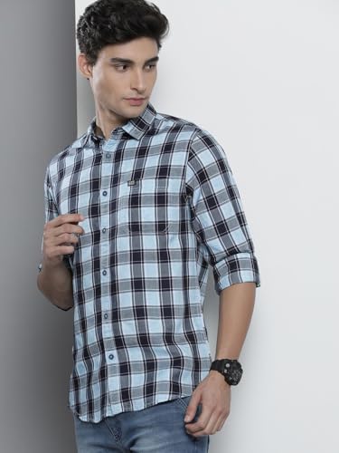 Image of The Indian Garage Co Men Slim Fit Checkered Full Sleeves Cutaway Collar Casual Shirt
