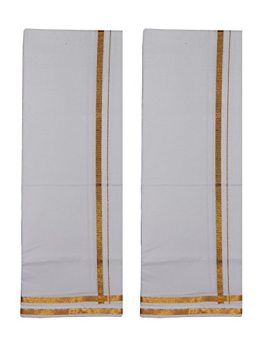 Image of PRAKASAM COTTON mens Jari Single (1.30x2.00 Meter) Dhoti-Pack of-2