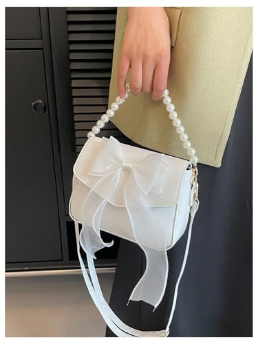 Image of COZYEASE Women's Bowknot Beaded Flap Square Bag Adjustable Strap Crossbody Shoulder Bags Small Purse