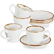 ONEMORE Espresso Cups with Saucers, 2.5 oz Small Cappuccino Mugs Set of 4 Mini Coffee Cups Porcelain Demitasse Cups for Latte, Cafe Mocha, Tea - Creamy White
