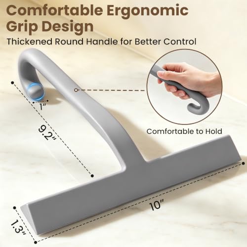 Image of 10 Inch Silicone Shower Squeegee for Glass Doors, Streak-Free, Grey
