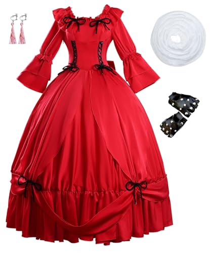 eozegiw Womens May I Ask for One Final Thing Cosplay Costume ‌Scarlett El Vandimion Red Prom Dress Retro Uniform Suit (Red, Medium)