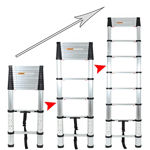 12.5Ft/3.8M Telescopic Ladder, Multipurpose Collapsible Ladder Aluminum Alloy Weight Capacity 330Lbs, Home Rv Attic Telescopic Compact Ladder #TOP4