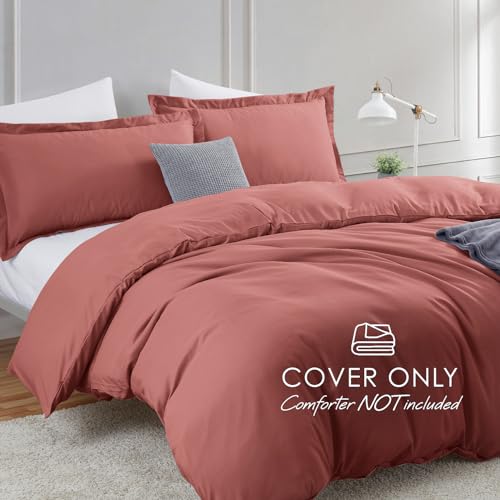 Image of Hearth & Harbor Pink Clay Duvet Cover Twin Size, 2 Piece Bedding Set | Soft Double Brushed Bedding Set, Button Closure, 1 Duvet Cover 68x90 Inches, 1 Pillow Sham