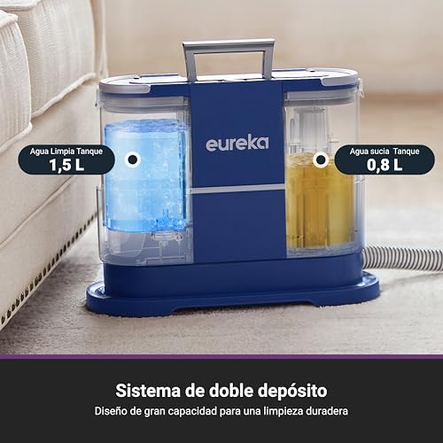 Eureka Aspirador de alfombras | Limpiador de Manchas Multisuperficie para Alfombras, Moquetas, Tapicería, Escaleras y Coche | Depósito de Agua Grande de 1,5L, NEY100 con Fórmula Limpiadora, Azul - imagen 3