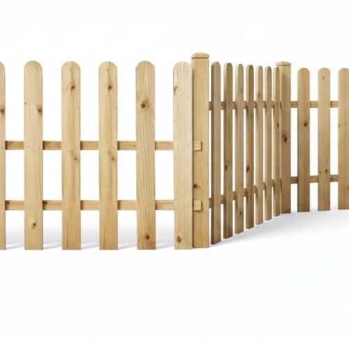 Premium Rounded Top Picket Fence Panels | Natural Pressure Treated Timber Garden Fence | Decorative Boundary Fencing for Lawn Borders & Pathways | Outdoor Dog Fence Wood Panel (1, 6FT (L) X 3FT (H))