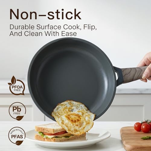 Image of USELUCK 22-Piece Ceramic Cookware Set with Utensils, Pots and Pans Set | PFAS-Free Non-Toxic Healthy Cooking Set, Even Heating, Easy to Clean, Induction Compatible, Gray