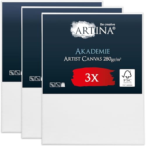 Keilrahmen Leinwand zum Bemalen 40x50 cm Artina FSC 3er Set bespannte Keilrahmen Leinwände zum malen für Acrylfarben Canvas 100% Baumwolle Acryl Leinwand Rahmen