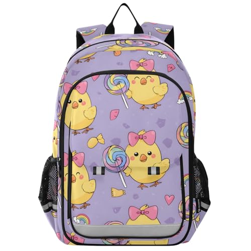 senya Duck Holding Lollipop Backpack Water-Resistant Bag Lightweight Bookbags with Reflective Strip