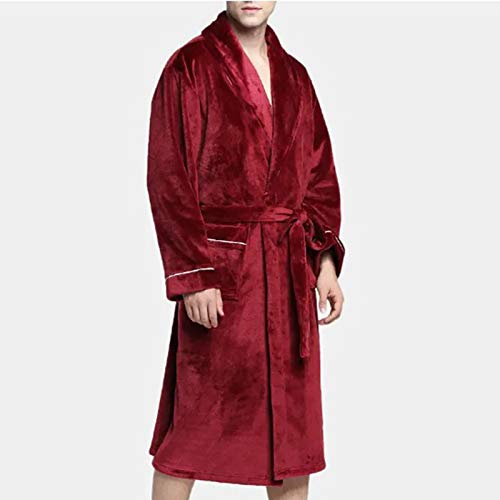 Mens Hooded Robe Winter Plush Shawl Bathrobe Soft Warm Flannel Fleece House Robes Coat Pajamas with Pockets3