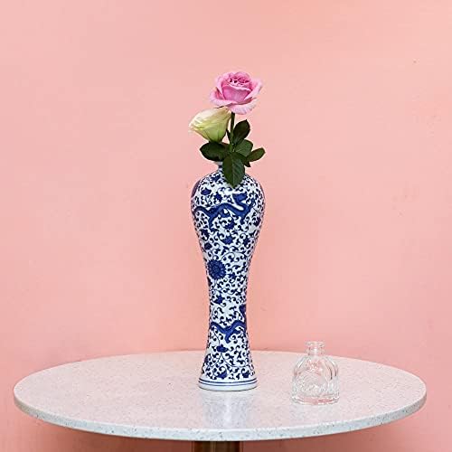 China Ceramic Vase Blue and White Porcelain Chinese Handmade Decorative Flower Vase for Living Room, Home Decor, Office, Table Centerpiece(33cm)