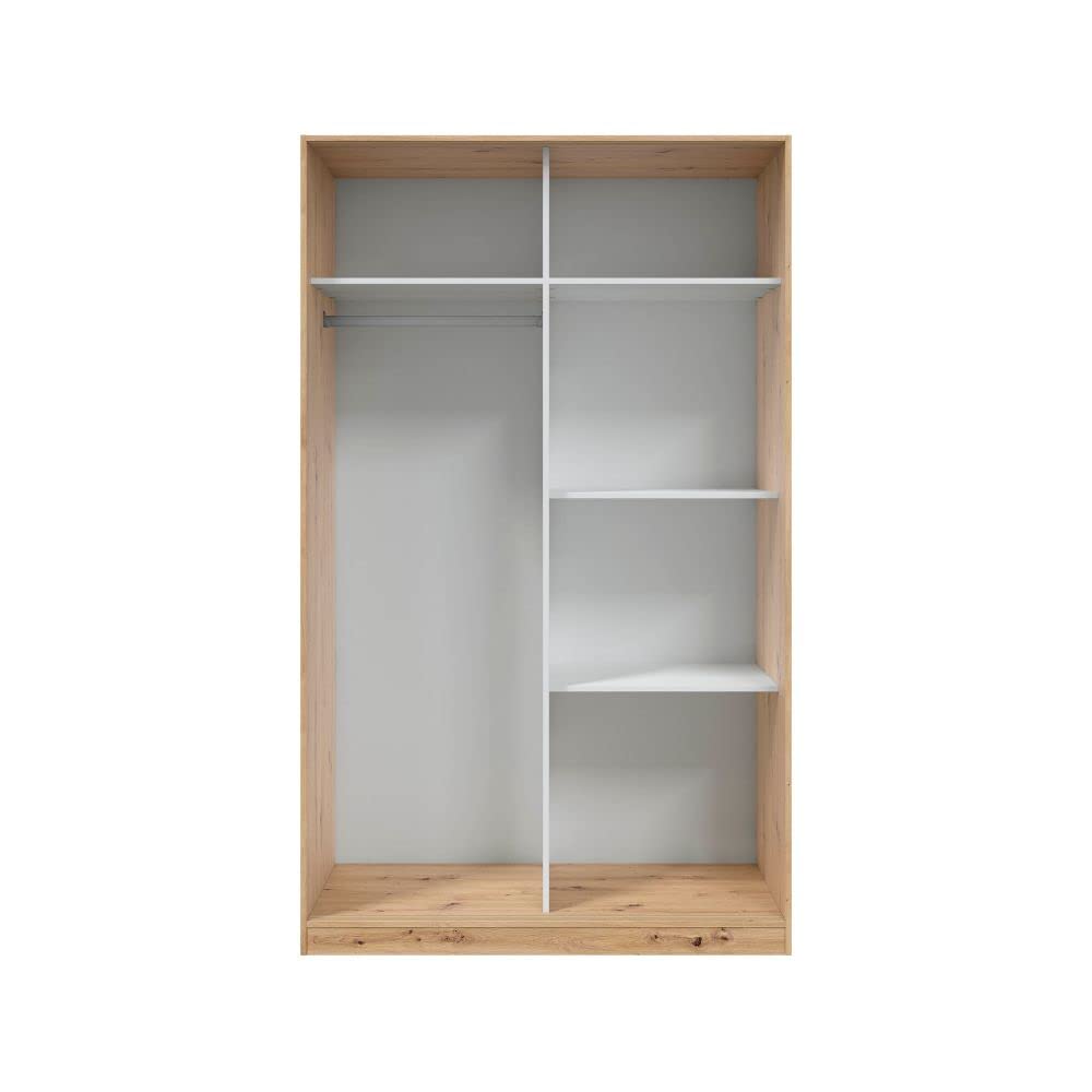 Mobelcenter, Armario 2 Puertas Correderas, Armario Matrimonio o Juvenil con 4 estantes y Barra de Colgar, Acabado Color Roble Nodi, Medidas: Ancho: 120 cm x Fondo: 50 cm x Alto: 200 cm (1385)