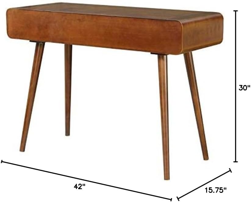 Pemberly Row Mid Century Console Table, 42 in Wide, MDF and Poplar Wood, Espresso Finish, Open Cubbies, Curved Silhouette, Storage and Display Space for Living Room or Entryway