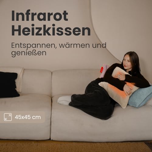 Auronic Heizkissen Kabellos - Wärmekissen mit Akku - Kabelloses Kissen mit Abschaltautomatik - Elektrisches - Beheizbares - Infrarot - Aufladbar - Für Rücken - 45x45cm