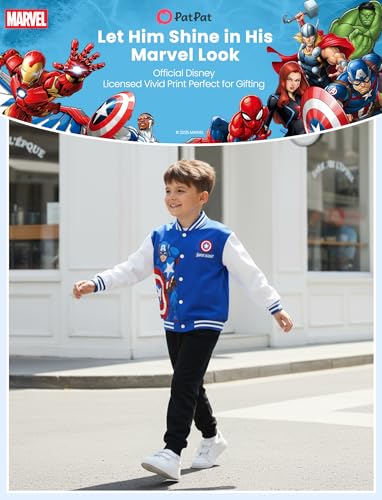 Image of Disney Marvel Bomber Jacket Spider Man Toy Story Cars Varsity Cardigan2-13Y | Officially Licensed Snap Button Coat,Fall Star Wars Graphic Cloth Top,Hulk Venom Stitch Mickey Lightning Mcqueen Kids Apparel