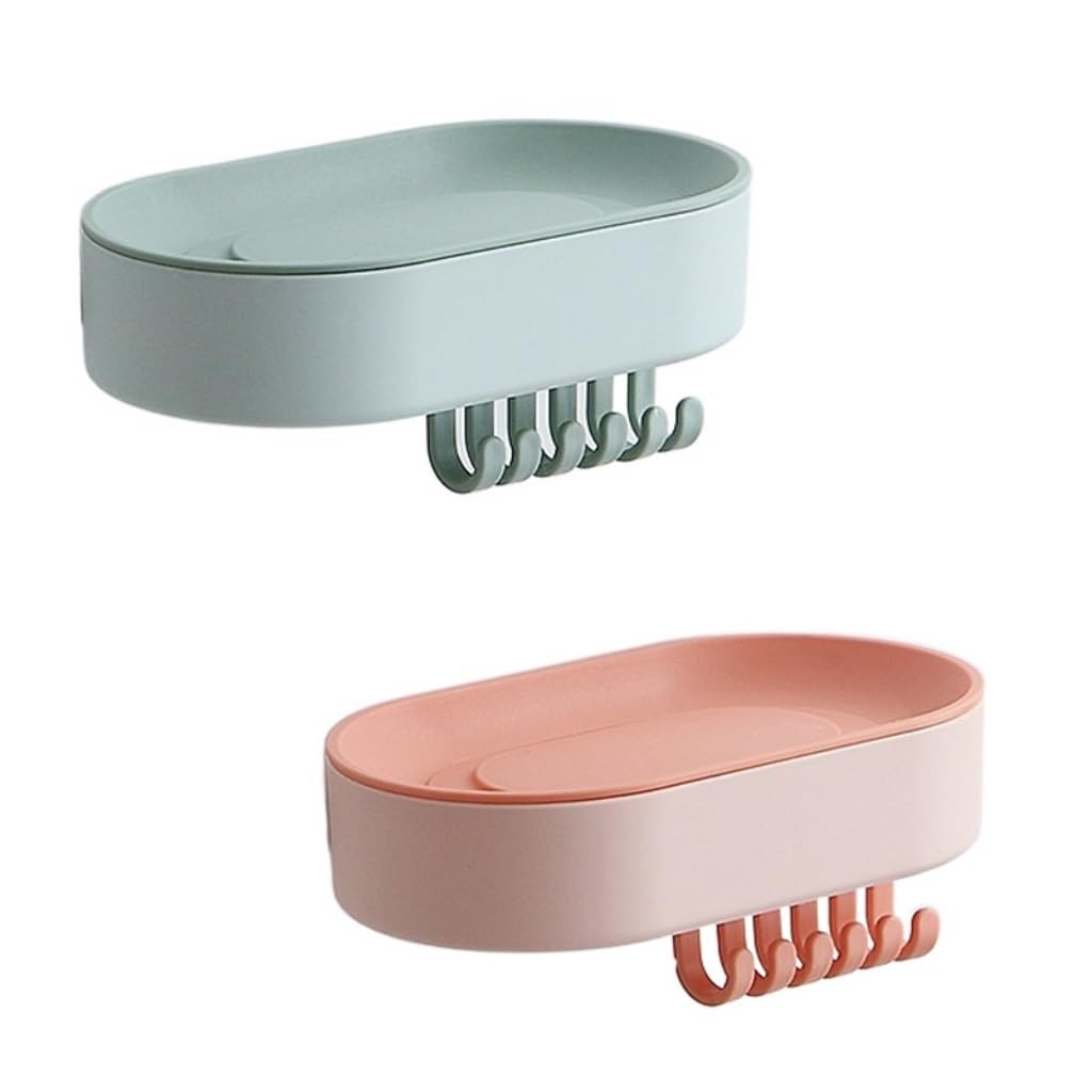 soap dish, Soap Dish 2 pcs Wall Mounted No Punch Drain Multicolor(Green+pink)
