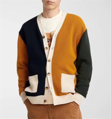 Men’S Loose Casual Brushed Knit Cardigan Striped Plush V-Neck Sweater High Street Single Breasted Fleece Lined Top4