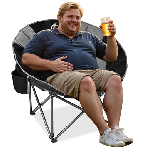 Northroad XXL Camping Moon Chair,Oversized Round Chair,Folding Padded Saucer w/Side Pocket,500lbs Capacity for Outdoor Hiking Fishing Picnic Lawn,Black&Grey by Northroad - Used condition - CA$96.29
