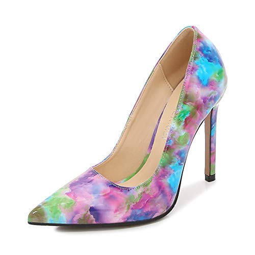 Hee grand Women Stiletto High Heels Pumps Flower Print Pointed Toe Heels Wedding Party Dress