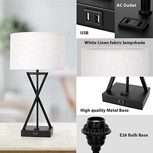 Haitral Bedside Lamps Touch Control, 3-Way Dimmable Modern Nightstand Table Lamps Set Of 2 With Dual Usb Ports And Ac Outlet, Black Metal Nightstand Lamps For Bedroom, Living Room (Bulb Included) #TOP3