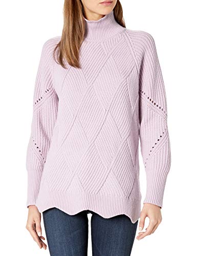 Rebecca Taylor Women's Long Sleeve Basket Weave Turtleneck Pullover Sweater, Petunia, S