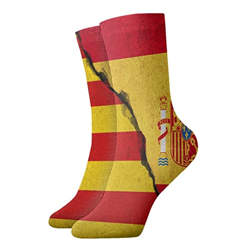AOOEDM Calcetines deportivos de ladrillo roto con bandera catalana de España, calcetines tobilleros, calcetines informales, calcetines de tripulación de 30cm