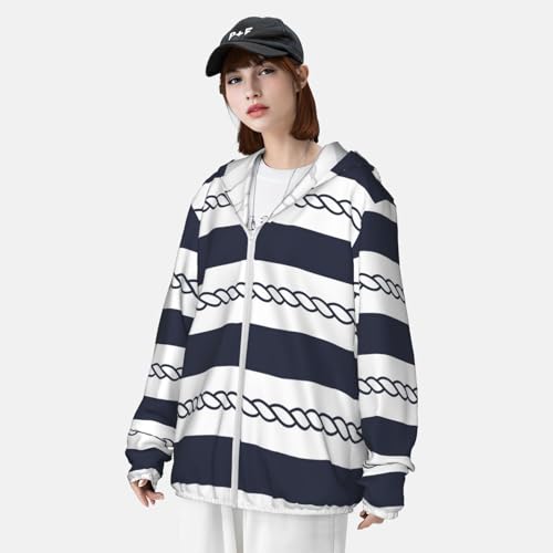 Peynir Navy Nautical Stripes And Ropes Men'S Women'S Sun Protection Zip Hoodie Upf 50+ Sun-Proof Hooded Jacket4