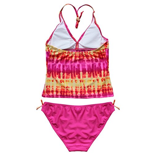 FEESHOW Big Girls Youth Tie-Dye Two Piece Tankini Swimsuit Halter Bathing Suit Tank Top with Triangle Brefs2