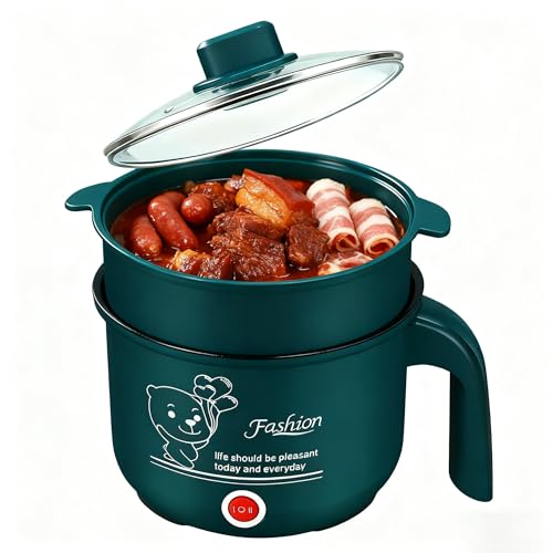 ZRZTM Mini Olla Antiadherente Multicocina, Mini Olla Eléctrica Portátil, 1.8 L Olla Caliente Eléctrica Y Vaporizador, Para cocinar al vapor, cocinar, freír (verde, 300W/600W, 220V)