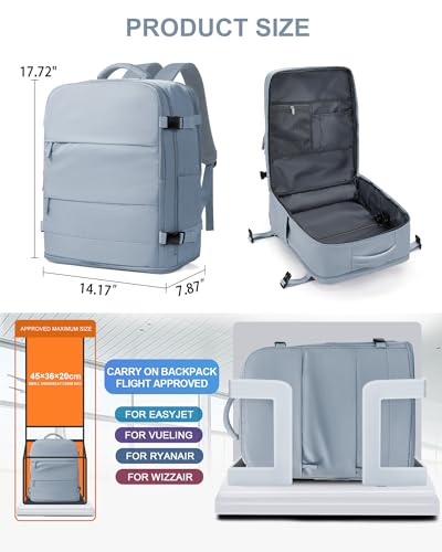 Image of coowoz Large Travel Backpack Carry On for Women Man Waterproof Gym Backpack with Laptop Compartment Mochila de Viaje Teacher Personal Item Backpacks Rucksack Airplane Accessories Must Haves Gray Blue
