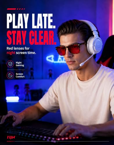 Image of TIJN Sleep Glasses with Blue Green Light Blocking, Red Light Lens for Computer Gaming, Screen Fatigue & UV Protection