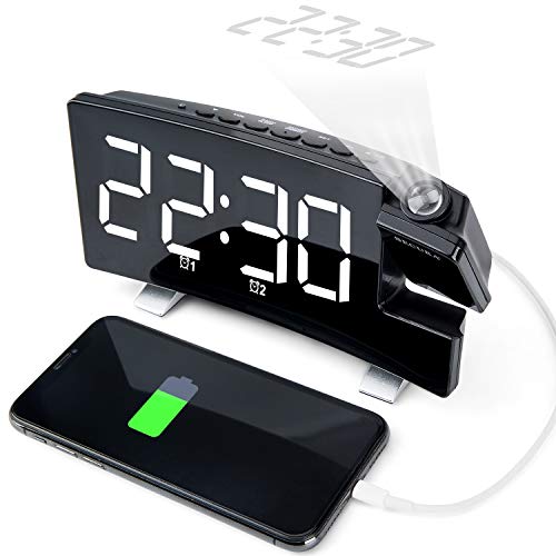Secura Projection Alarm Clock, Radio Alarm Clock with Memory Function(Up to 15 FM)