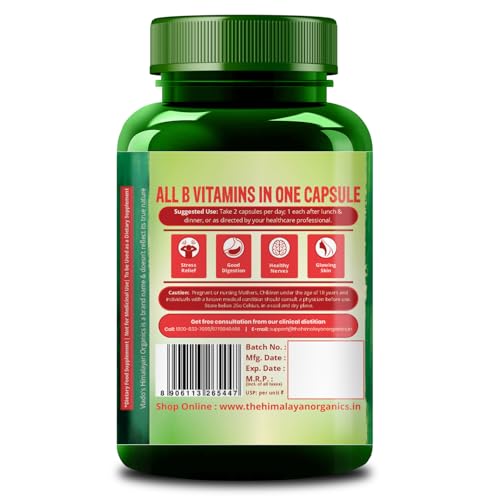 Image of Vlado's Himalayan Organics Natural Vitamin B12 Complex with Moringa, B1, B2, B3, B5, B6, B7, B9 | Boosts Energy, Digestion & Nerve Health | Glowing Skin Formula for Men & Women | 10 Veg Tablets , Pack of 5