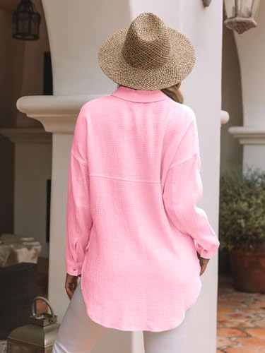 siliteelon Womens Button Down Shirts Cotton Long Sleeve Oversized Boyfriend Blouses Collared Dress Tops with Pockets4