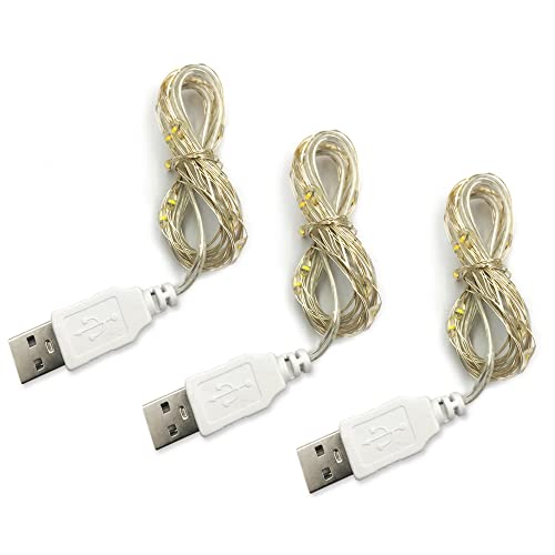 BQZYX+ 3 Pack USB Fairy Lights USB Powered String Lights Warm Yellow 2 Meters 20 lamp Beads Led...