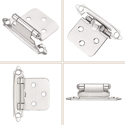 Knobelite Variable Overlay Cabinet Hinge, 5 Pair (10 Units) Satin Nickel Finish Self-Closing Decorative Kitchen Cabinet Hinges Flush Mount, Face Mount For Variable Overlay Kitchen Cabinet Doors #TOP3