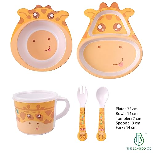 Image of Bamboo Kids Feeding Set of 5 | Made of BAMBOOO| Kids Crockery Set Tableware | Baby Utensils and Dishes Set | Eco-Friendly |Organic & Natural.