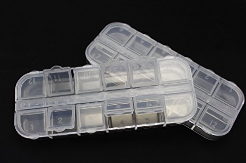 Tigofly 2 pcs Fly Tying Beads Container Plastic Box 12 Compartments Hooks Storage Fly Fishing Tackle Box 130X50X11mm