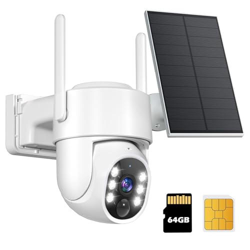 Gianteye 4G LTE Cellular Solar Security Cameras Wireless Outdoor, No WiFi Solar & Battery Powered Outdoor Security Camera, 2K Color Night Vision, Human Detection, Built in TF/SIM Card 1 Pack