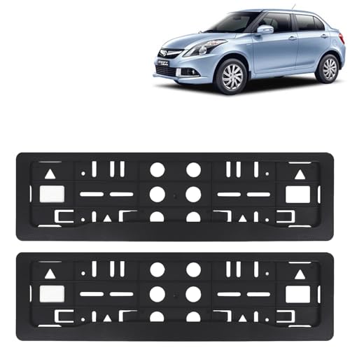 Image of KINGSWAY Swift Dzire Car Number Plate Frames for All 2012 to 2017 Models of Maruti Suzuki Car Registration Plate Holders, Black Licence Plate Covers (Front and Rear), Universal Size 51.5 x 14.5 cm