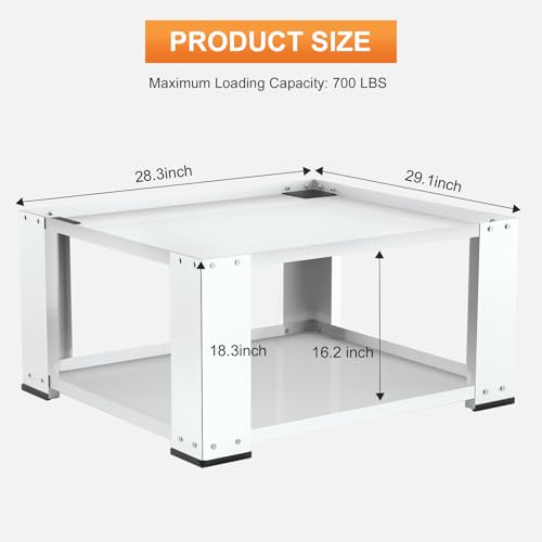 SKM Laundry Pedestal for Washer and Dryer 18\" Height - Fit 27 and 28 Inch Washer and Dryer Stand Riser Heavy Duty Steel 700lbs Capacity Universal Washing Machine Pedestals White - Thumbnail 3