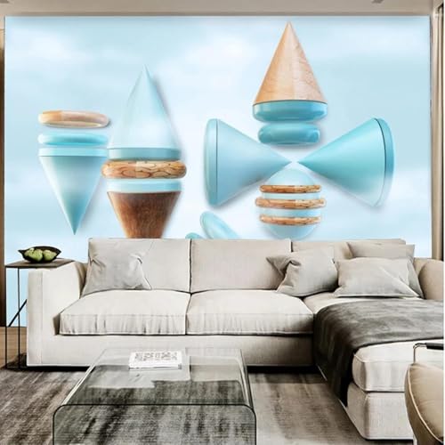 Papier peint géométriques bleu clair abstrait 3d moderne pour chambre - 3
