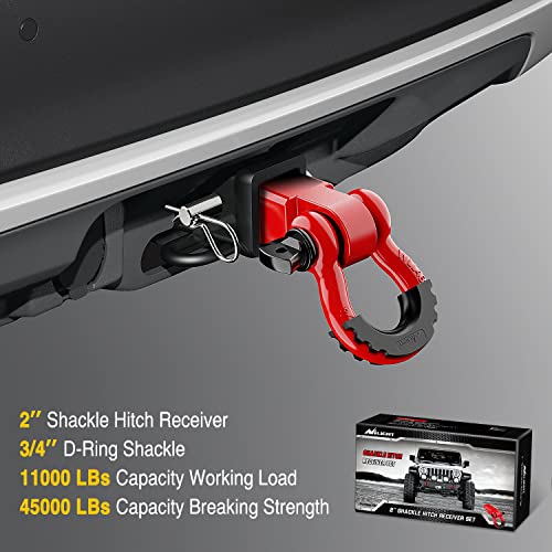 Image of Nilight Shackle Hitch Receiver 2Inch 45000 LBs Breaking Strength 3 /4 inch D Ring w /Trailer Pin Heavy Duty Solid Recovery Towing Kit for Trucks Jeeps Off-Road